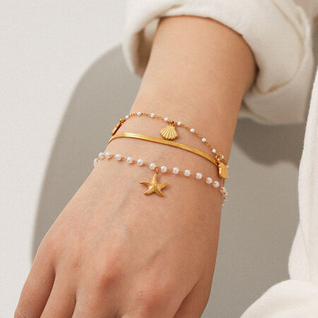1 Set Simple Daily Stainless Steel Waterproof Gold Color Women's Beaded Bracelets 2