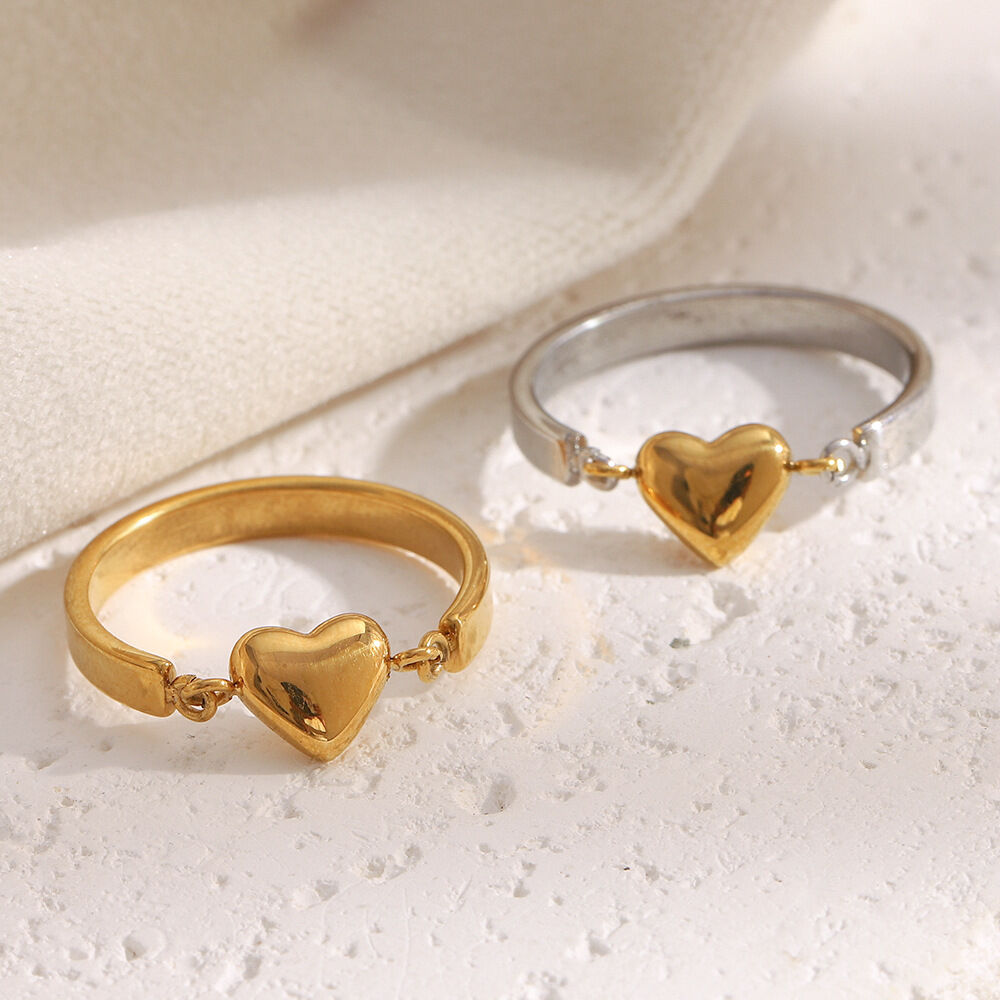 1 pezzo semplice cuore in acciaio inossidabile impermeabile color oro anelli dichiarazione 2