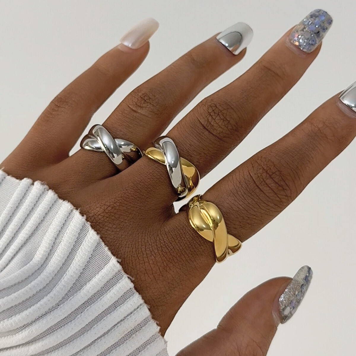 1 Piece Retro Irregular Shape Stainless Steel Waterproof   Gold Color Women's Statement Rings