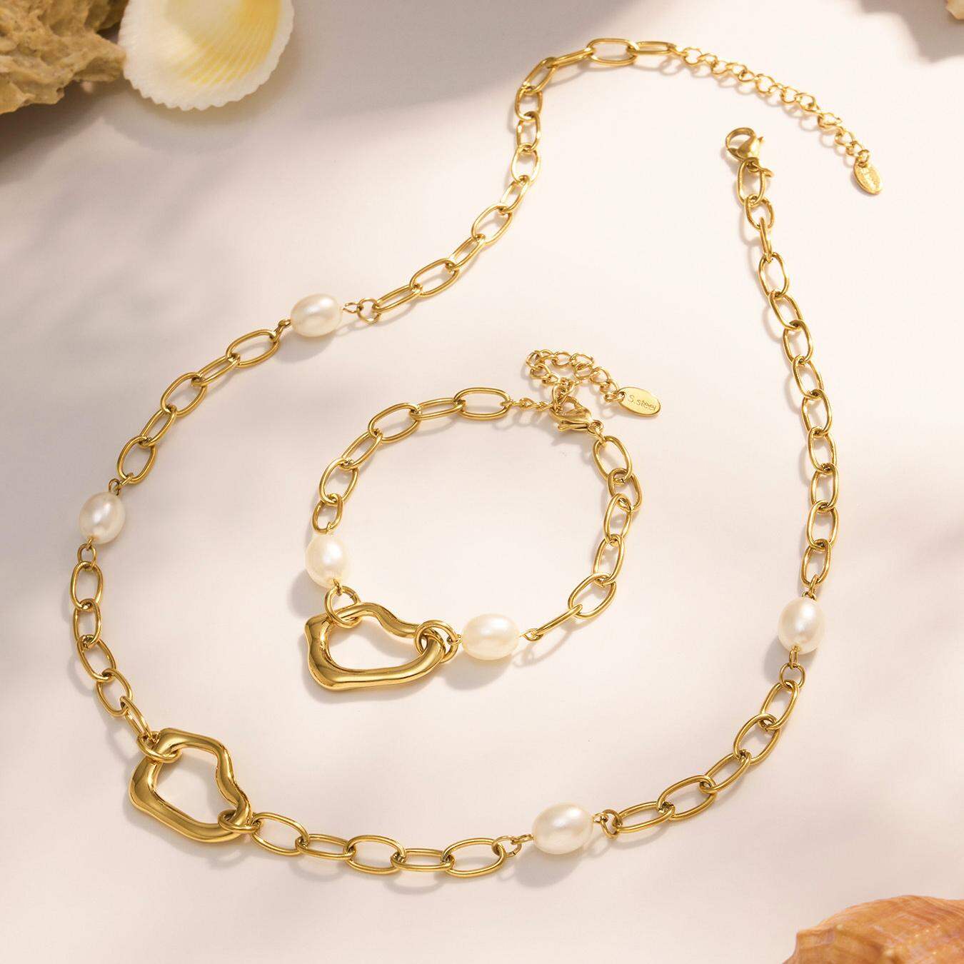 Classic Irregular Shape Stainless Steel Waterproof Gold Color Women's Jewelry Sets Picture6