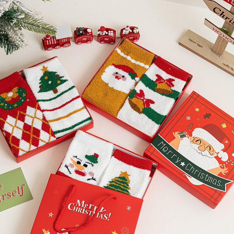 Coffret cadeau de Noël en polaire corail épaisse pour femmes, chaussettes mi-mollet Image2