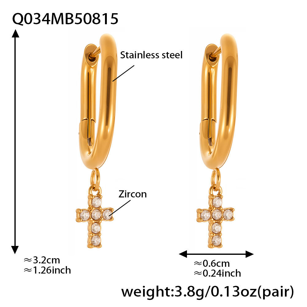 Q034-Goldene Kreuz Zirkon U-förmige Ohrringe Bild11