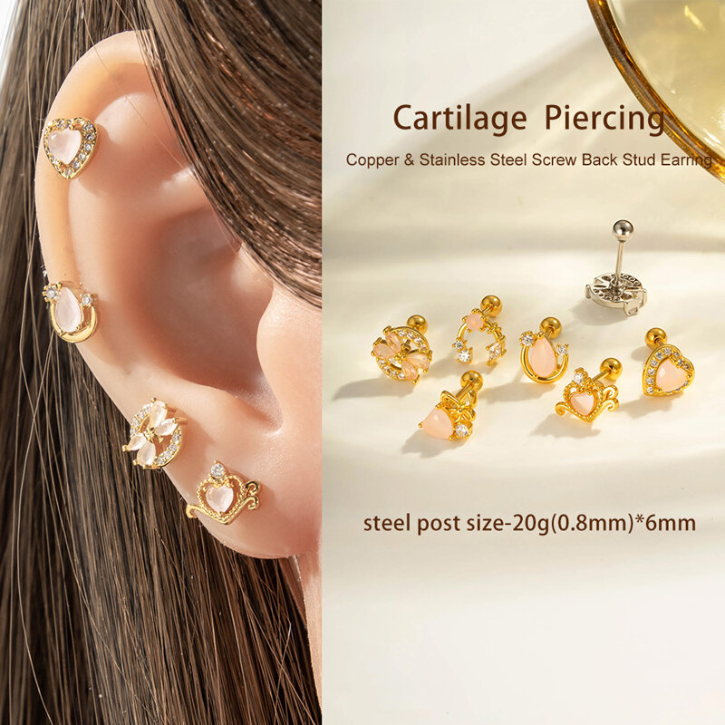 Boucle d'oreille piercing en forme de cœur et de papillon, couleur cuivre et or, 1 pièce Image4