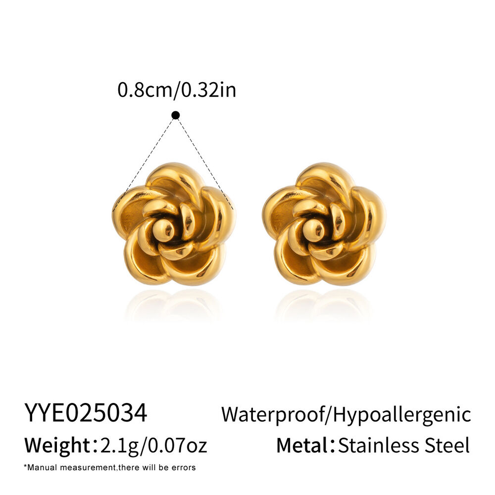1 Pair Simple Series Flower Stainless Steel Waterproof Gold Color Women's Stud Earrings