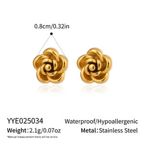 1 Pair Simple Series Flower Stainless Steel Waterproof Gold Color Women's Stud Earrings h5
