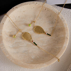 Sports Tennis Racket Stainless Steel Waterproof Gold Color Women's Jewelry Sets h5 Picture5