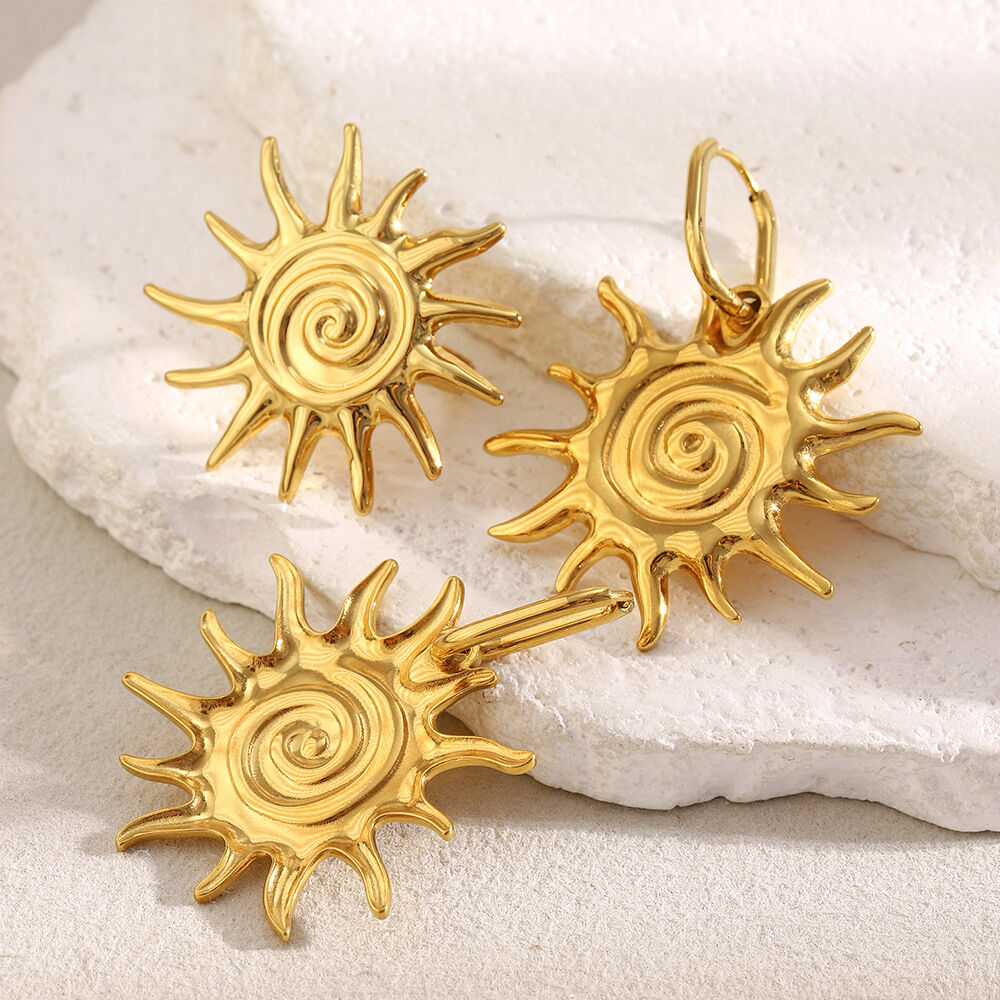 Klassisches Sun Edelstahl-Schmuckset für Damen, wasserdicht, goldfarben 2