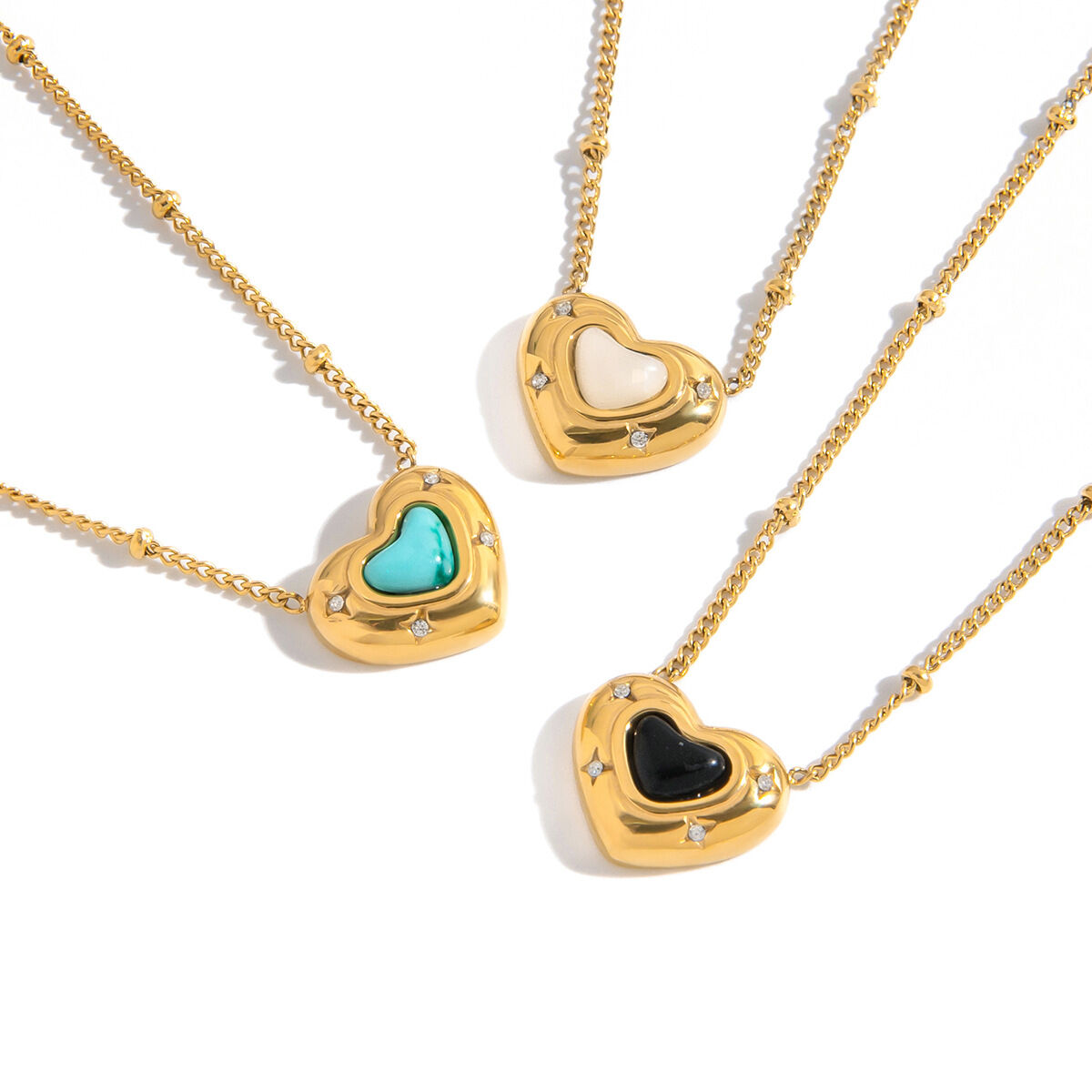 1 Piece Exquisite Heart Stainless Steel Waterproof Gold Color Natural Stone Women's Pendant Necklaces Picture7