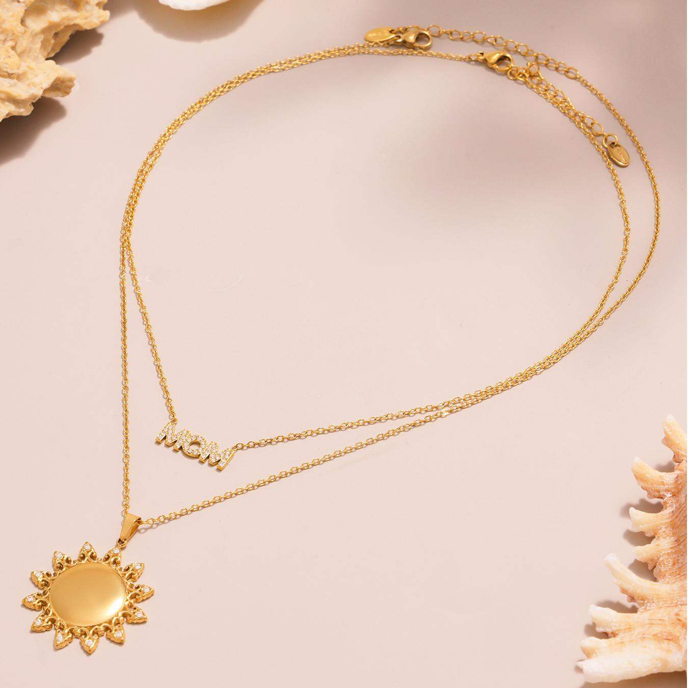 1 Piece Classic Sun Stainless Steel Waterproof Gold Color Women's Pendant Necklaces