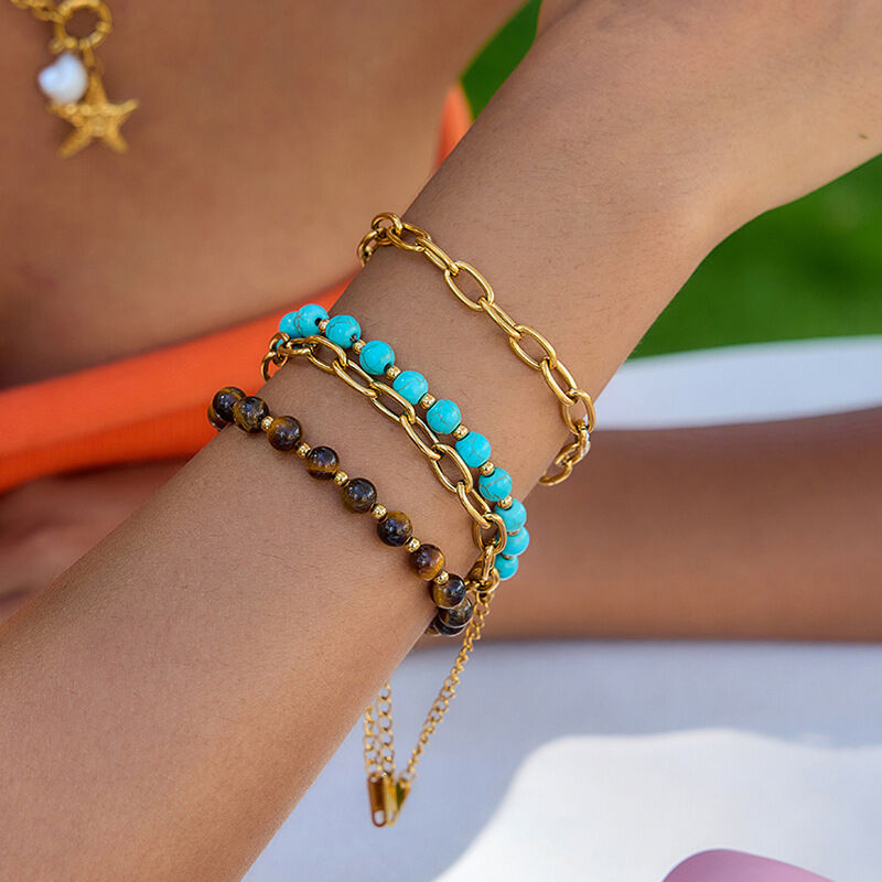 1 Piece Double-layer Natural Stone Beads Stainless Steel Waterproof Women's Bracelets Sets h5 Picture2