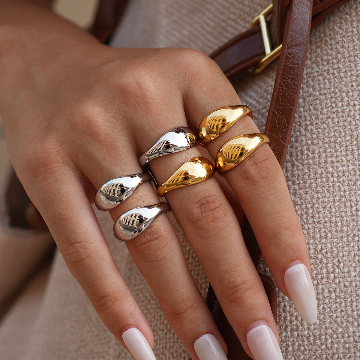 1 Piece Casual Irregular Shape Stainless Steel Waterproof   Gold Color Women's Statement Rings