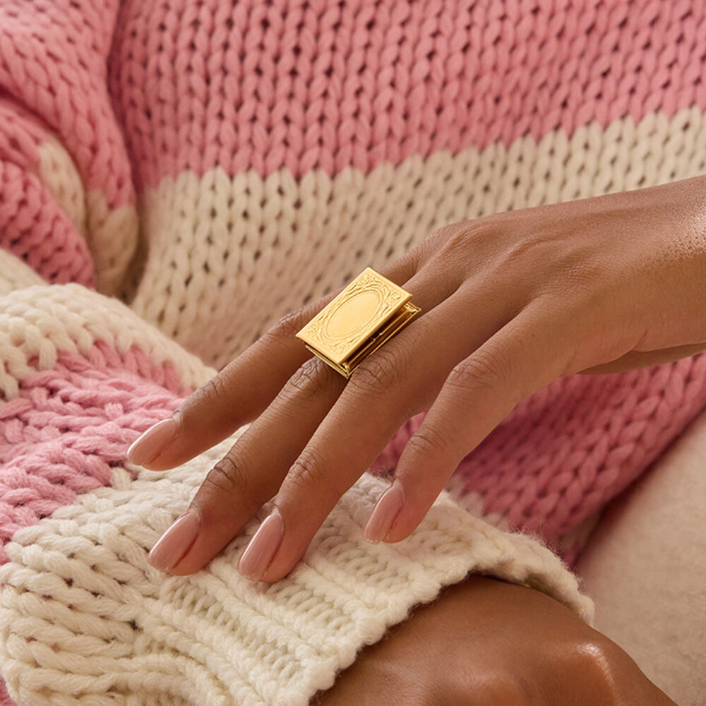 1 Piece Romantic Rectangle Photo Album Stainless Steel Waterproof Gold Color Statement Rings