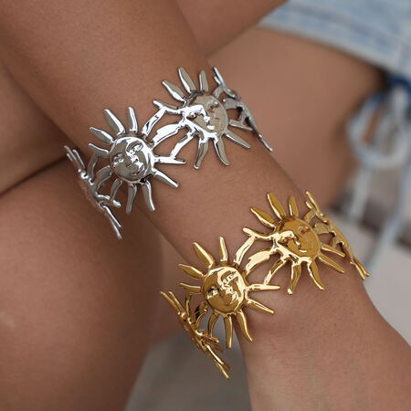 1 Piece Simple Series Retro Sun Stainless Steel Waterproof Gold Color Women's Cuff Bracelets