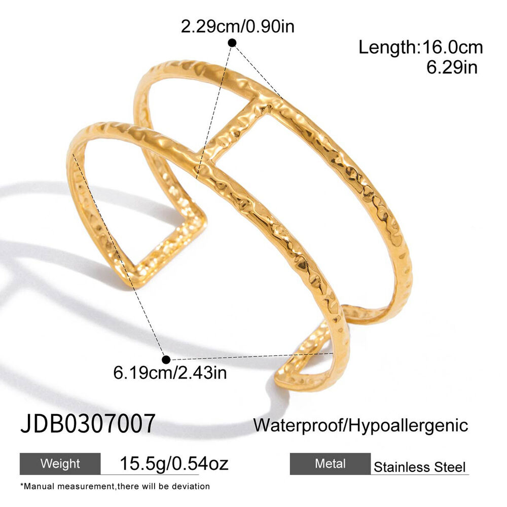 Pulseras de acero inoxidable con textura martillada para mujer, resistentes al agua, color dorado, 1 unidad h5Imagen2