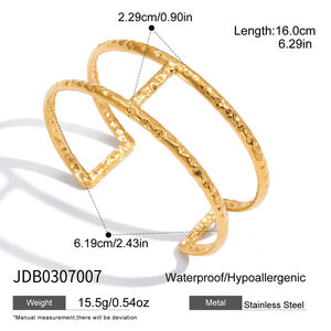 Pulseras de acero inoxidable con textura martillada para mujer, resistentes al agua, color dorado, 1 unidad h5 Imagen2
