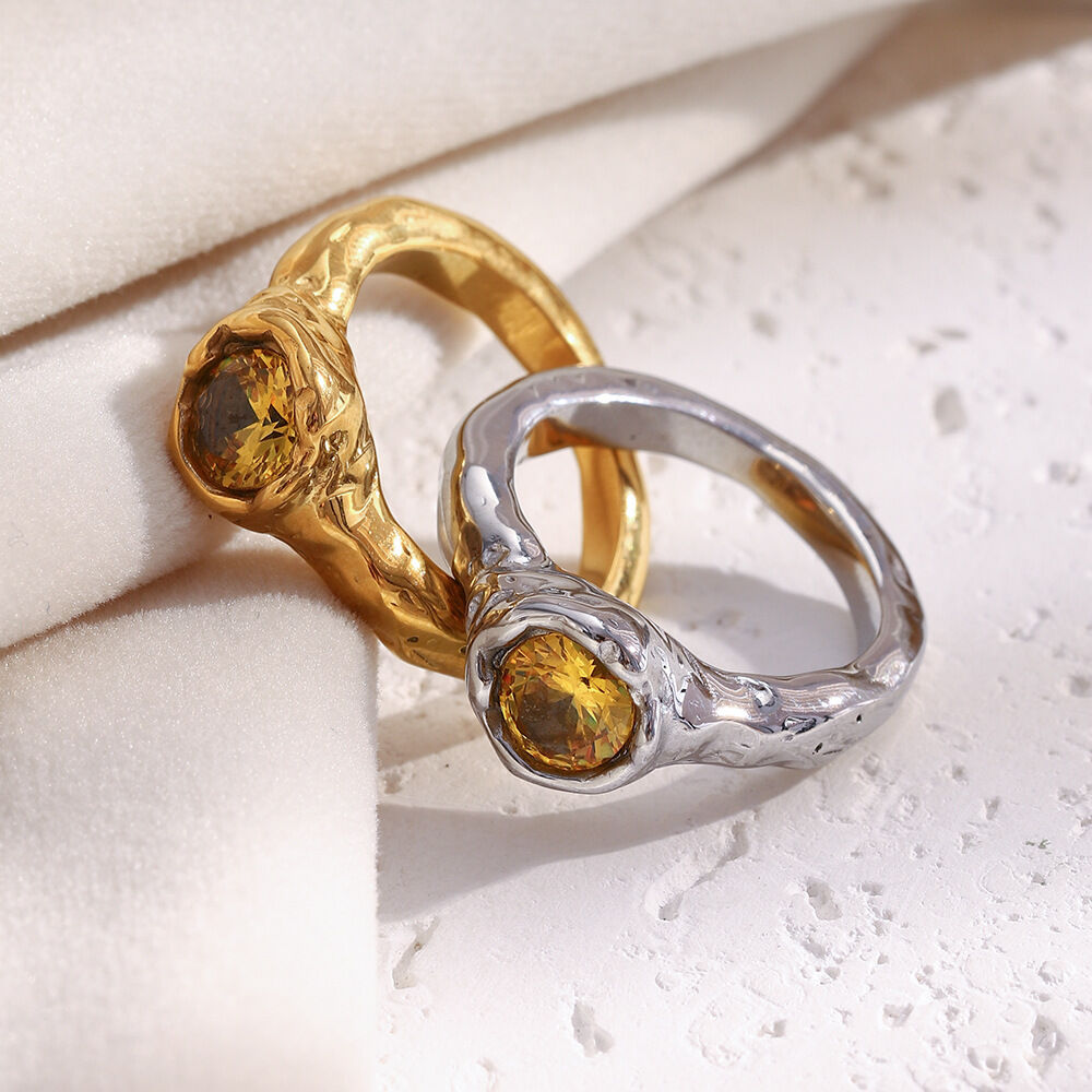1 Piece Delicate Stainless Steel Waterproof Gold Color Women's Gemstone Rings 2