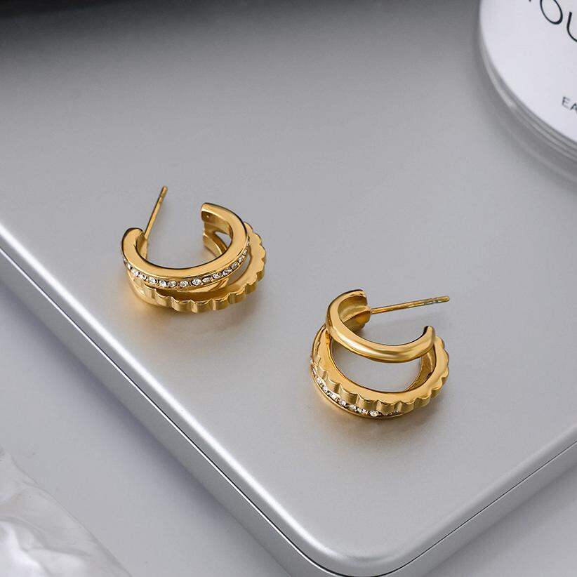 1 Pair Simple Series Circle Stainless Steel Waterproof Gold Color Women's Hoop Earrings