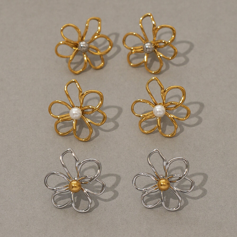 1 Pair Simple Natural Flower Stainless Steel Waterproof Gold Color Women's Stud Earrings h5Picture5