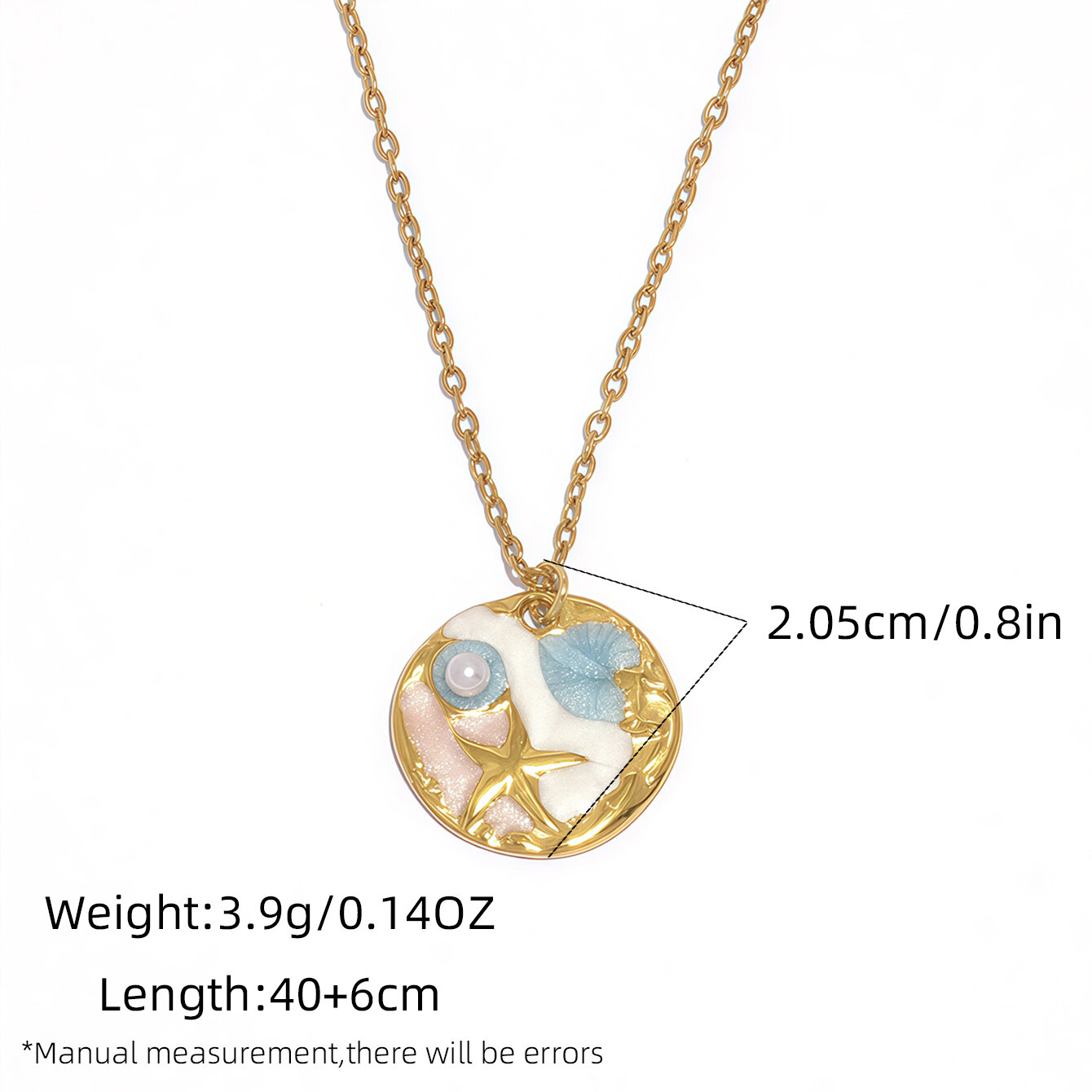 Collana con ciondolo da donna color oro impermeabile in acciaio inossidabile con cerchio oceanico, 1 pezzo Immagine2