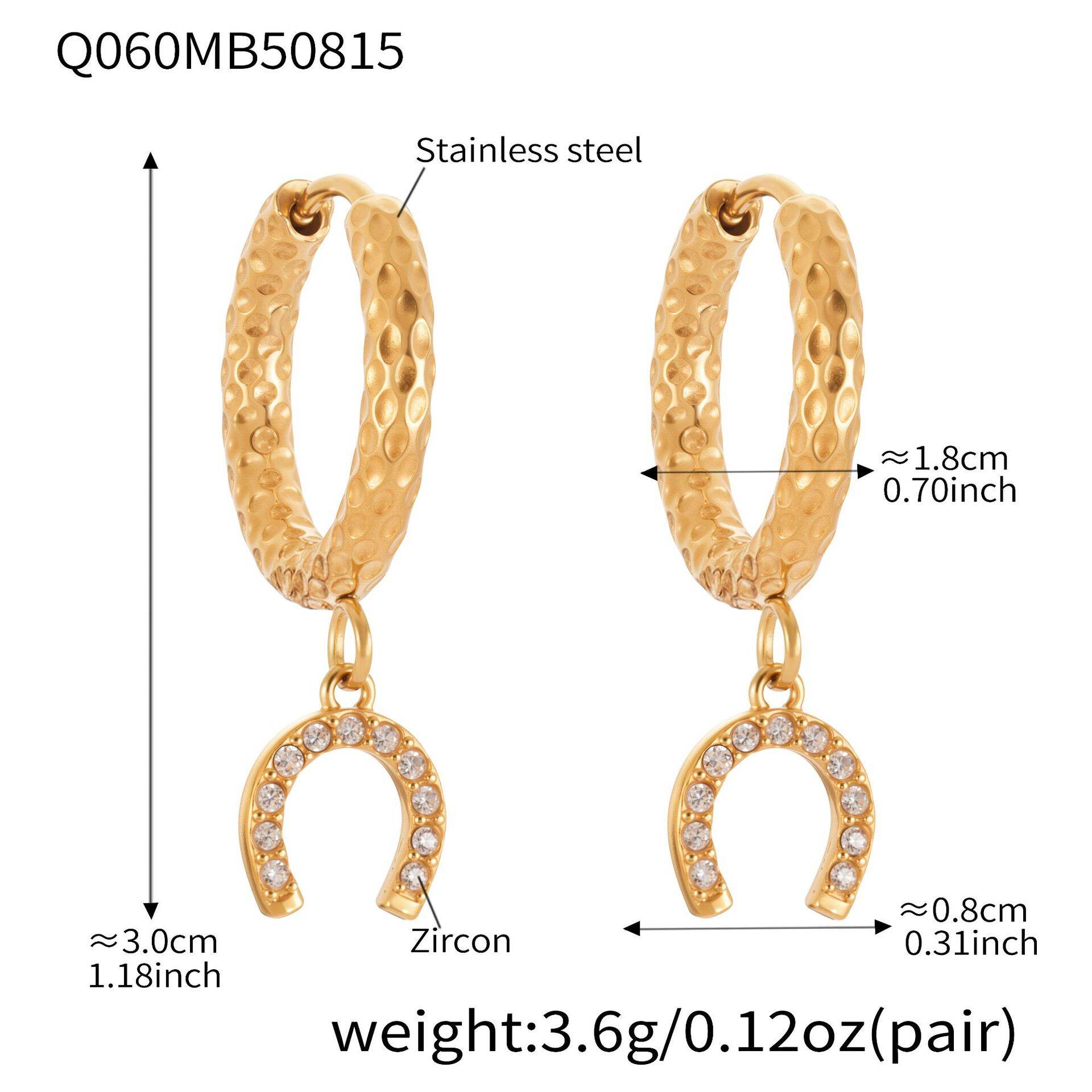 Q060-Goldene Hufeisenschnalle Zirkon Ohrringe Bild5