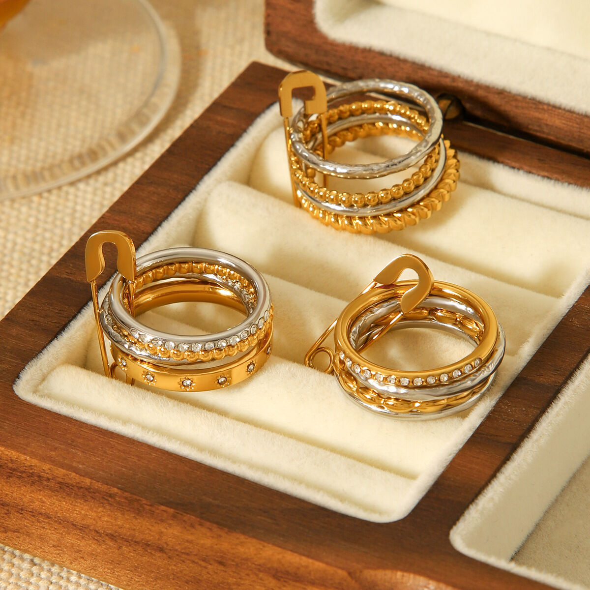 1 Piece Stylish Mixed Color Stainless Steel Waterproof Zircon Statement Rings 2