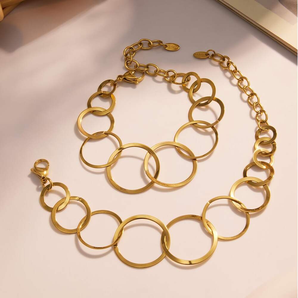 Casual Circle Stainless Steel Waterproof Gold Color Women's Jewelry Sets Picture5