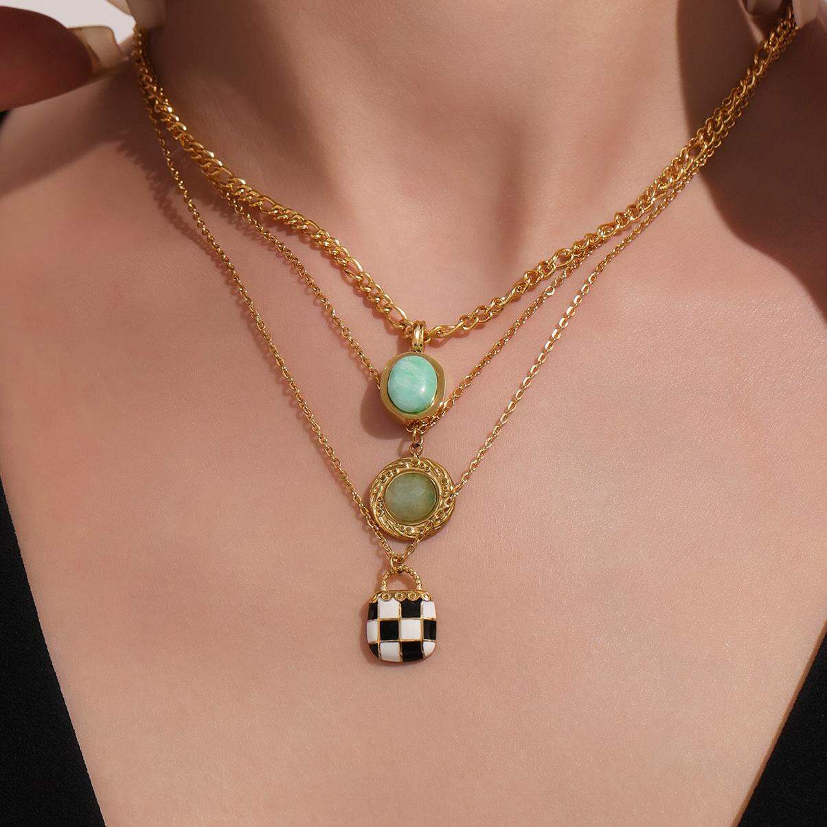 Elegant Oval Calaite Stainless Steel Waterproof Women's Pendant Necklaces