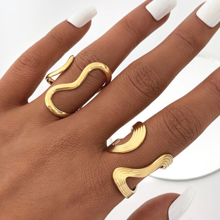 1 Piece Casual Lines Stainless Steel Waterproof Gold Color Women's Statement Rings