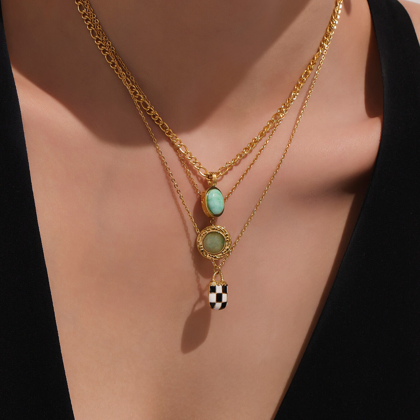 Elegant Oval Calaite Stainless Steel Waterproof Women's Pendant Necklaces h5 Picture4