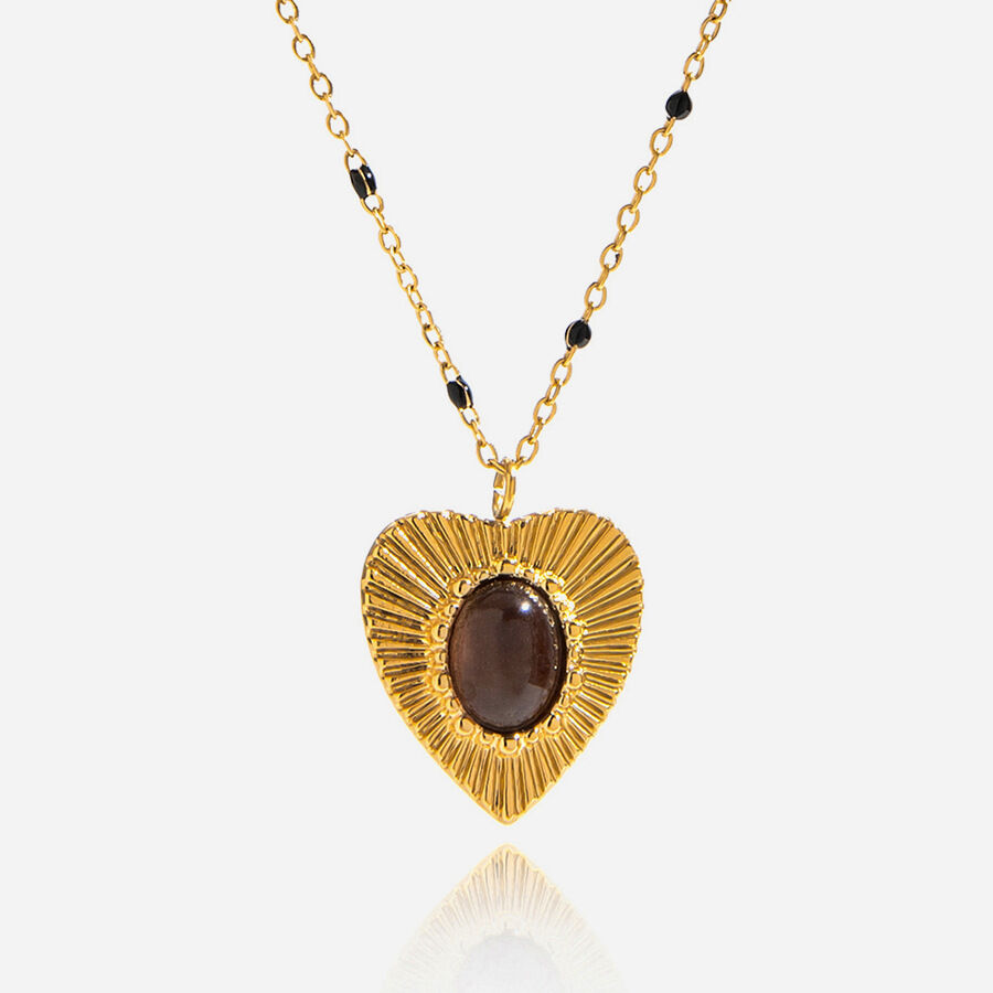 1 Piece Classic Heart Stainless Steel Waterproof Gold Color Natural Stone Women's Pendant Necklaces Picture8