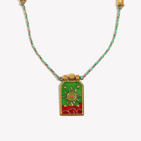 Collana con ciondolo da donna in acciaio inossidabile impermeabile color oro con tarocchi del sole retrò da 1 pezzo
