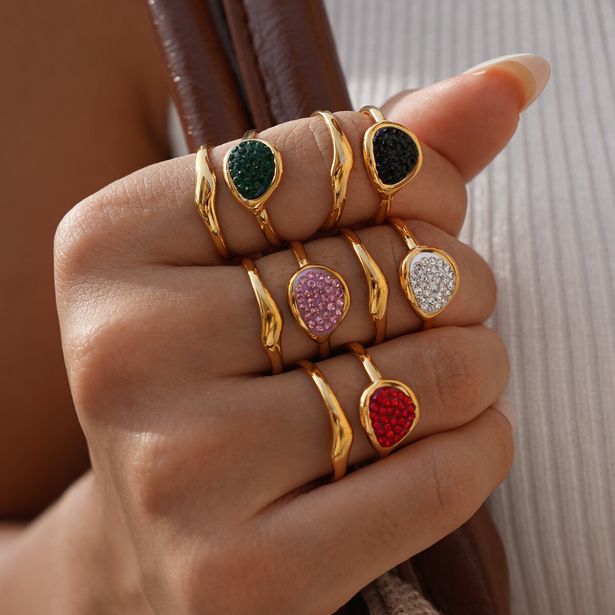 1 Piece Casual Hollowed-out Stainless Steel Waterproof Gold Color Statement Rings