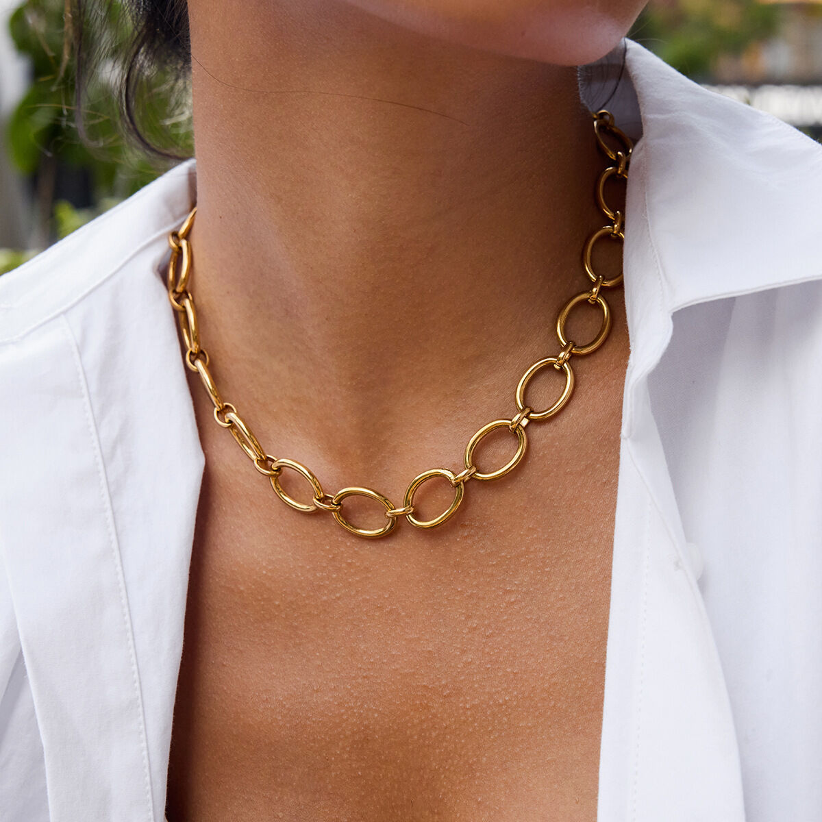 1 Piece Minimalist Circle Stainless Steel Waterproof Gold Color Women's Chain Necklaces 2