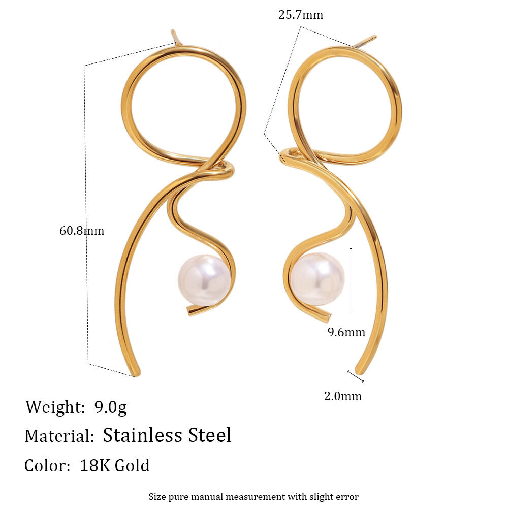 1 Pair Irregular Shape Stainless Steel Waterproof Gold Color Women's Drop Earrings h5Picture2