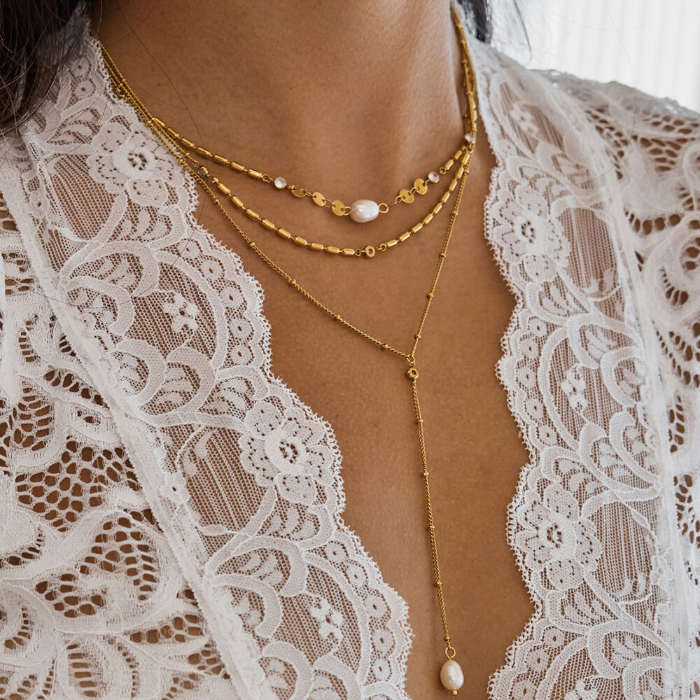 1 pezzo elegante collana a strati da donna in acciaio inossidabile con stella e zirconi color oro impermeabili