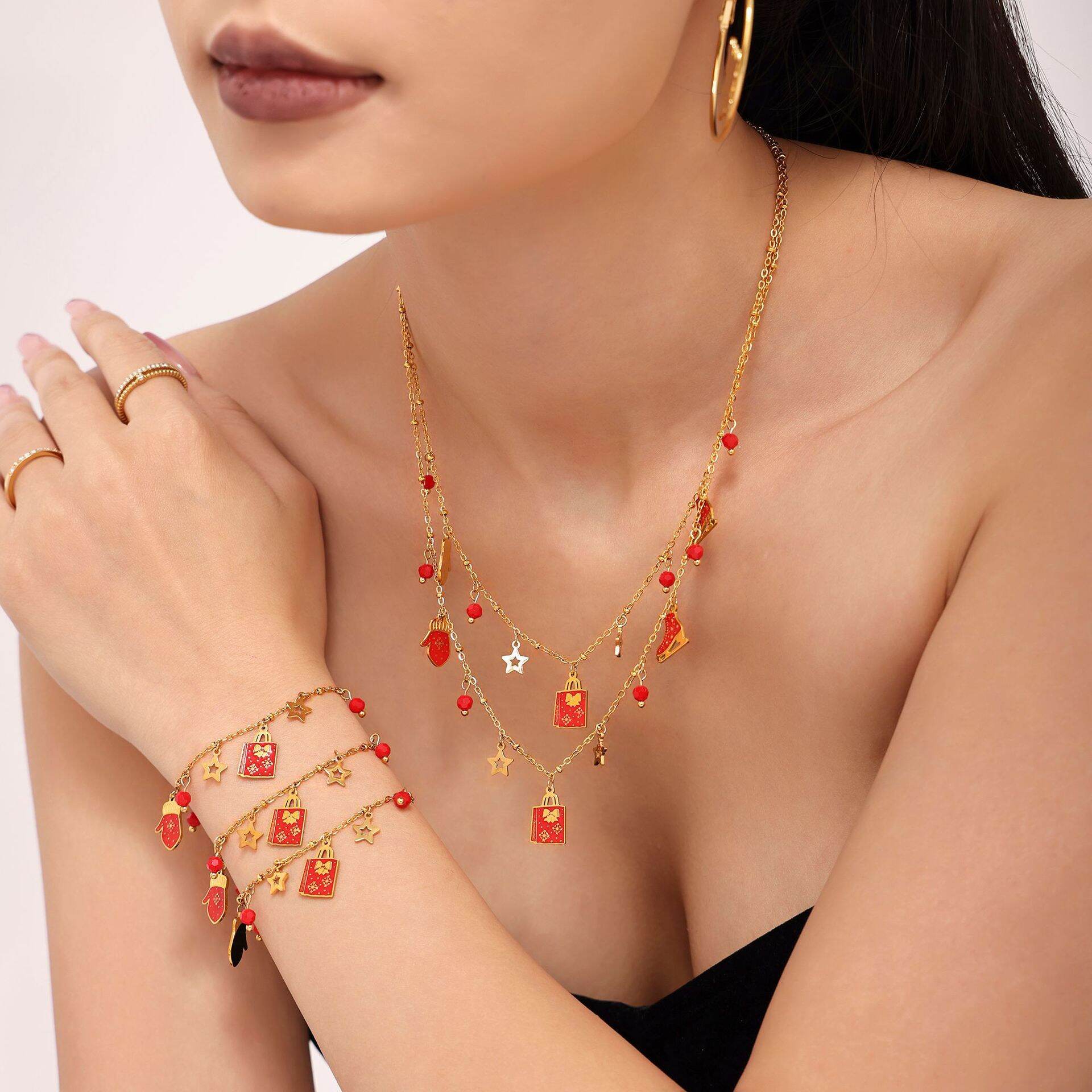 Ensembles de bijoux de luxe pour femmes, en acier inoxydable, étanches, couleur or, parfaits comme cadeau de Noël Image3
