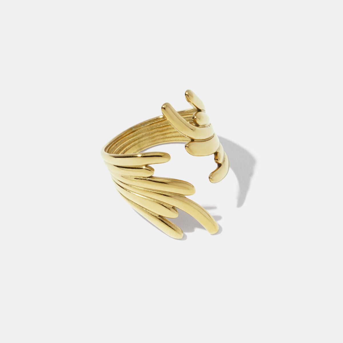Bague statement en acier inoxydable doré, forme ailes, étanche