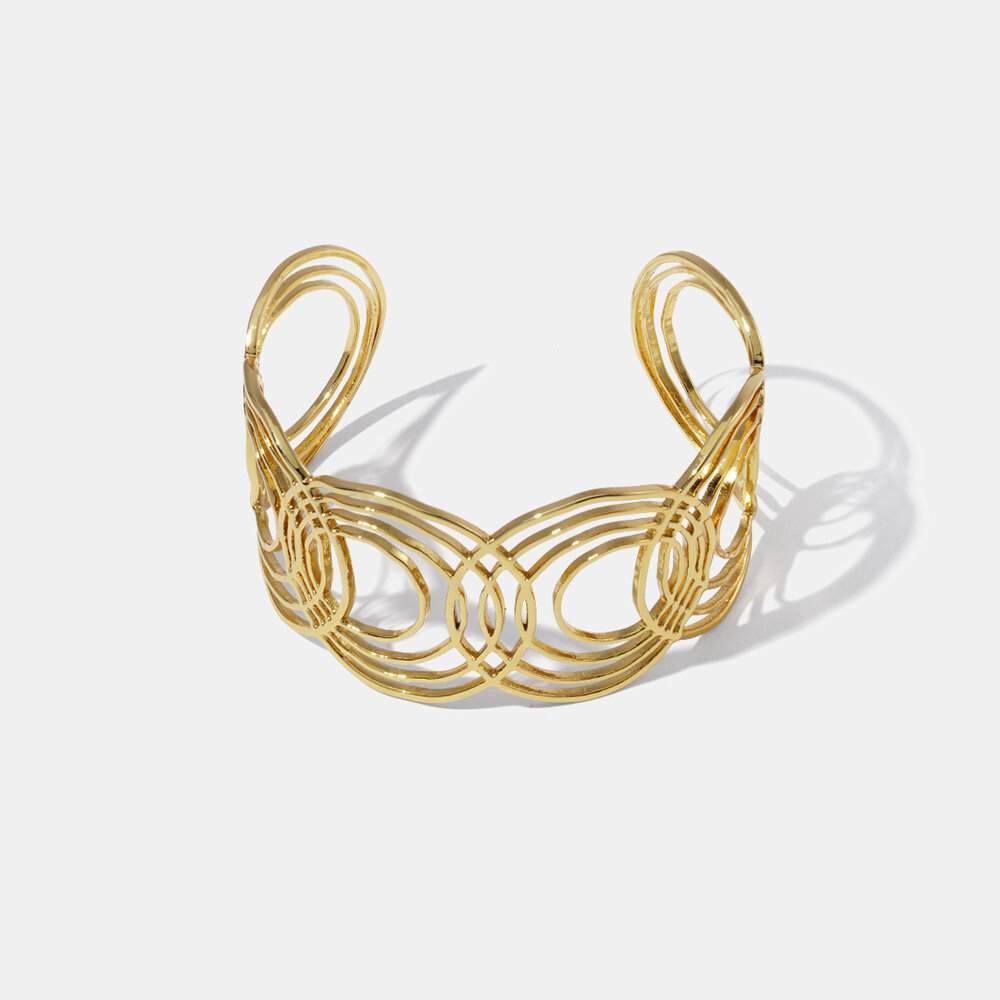 Bracelet manchette rond en acier inoxydable étanche couleur or h5Image2