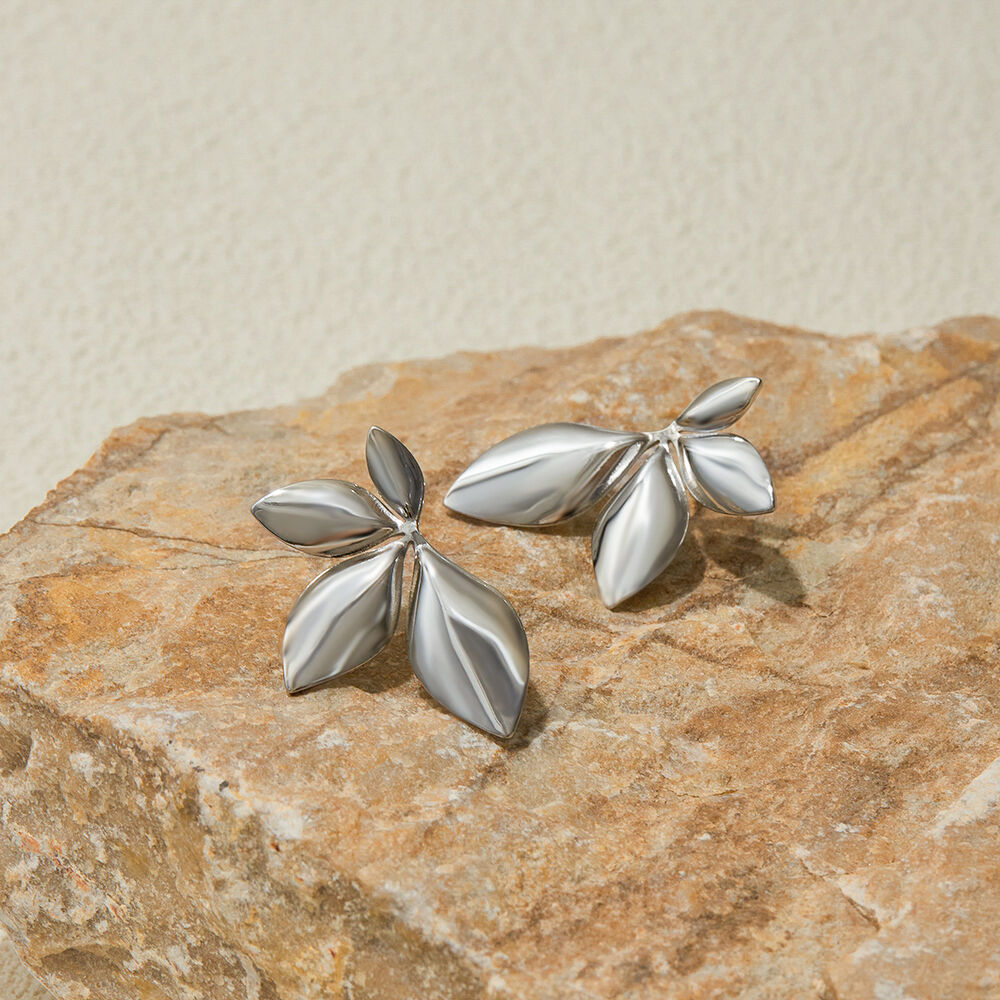 1 Pair Natural Flower Stainless Steel Waterproof Gold Color Women's Stud Earrings h5Picture8
