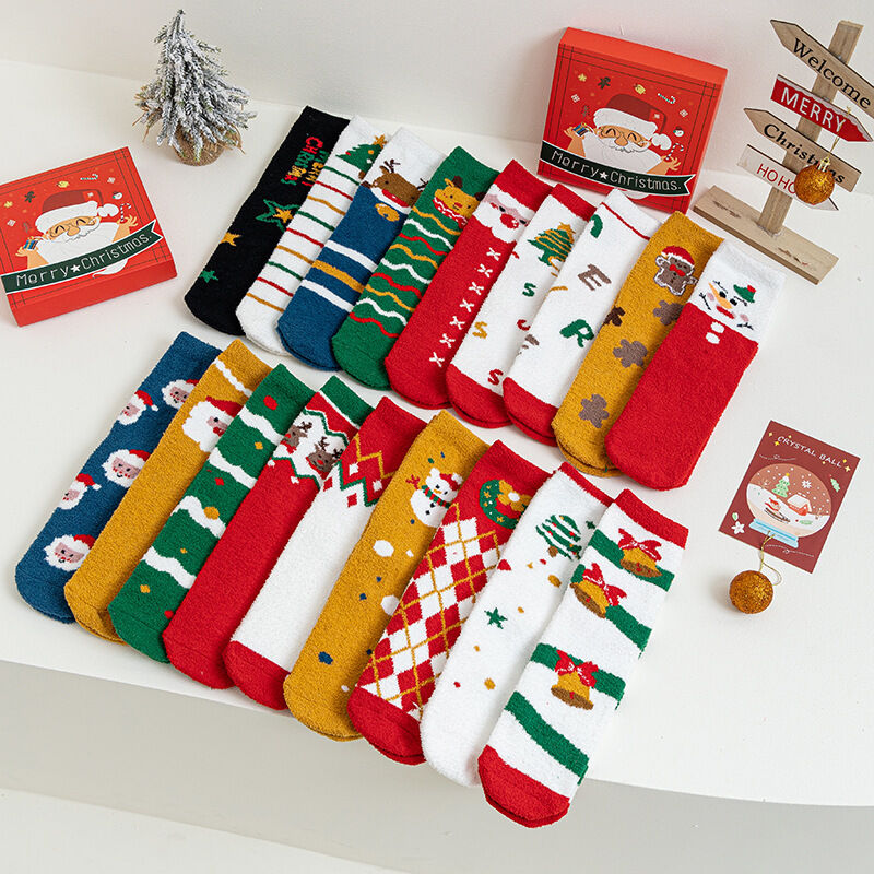Coffret cadeau de Noël en polaire corail épaisse pour femmes, chaussettes mi-mollet h5 Image4