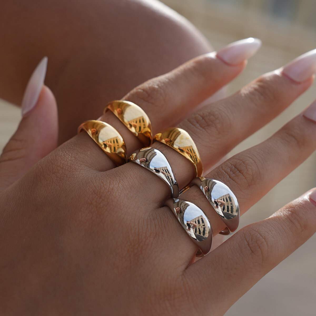 1 Piece Casual Irregular Shape Stainless Steel Waterproof   Gold Color Women's Statement Rings h5 Picture4