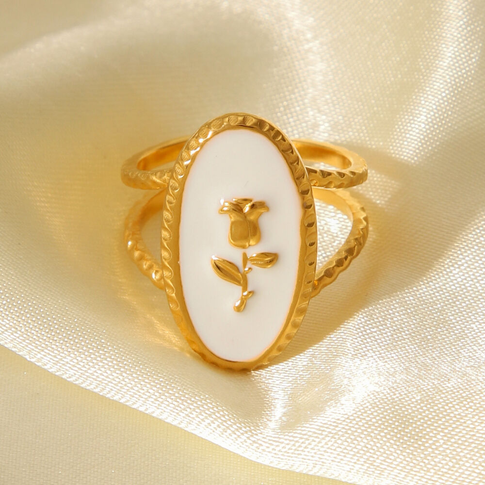1 Stück Rosenförmiger, wasserdichter Statement-Ring aus Edelstahl in Goldfarbe h5Bild4