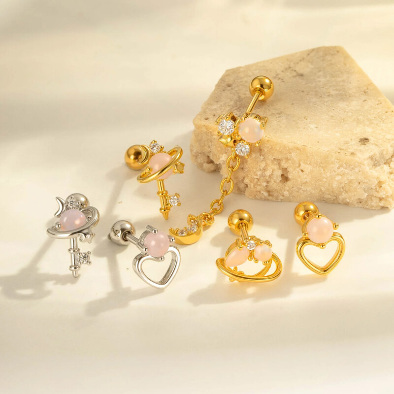 1 Piece Heart Bow Knot Copper Gold Color Piercing Earring