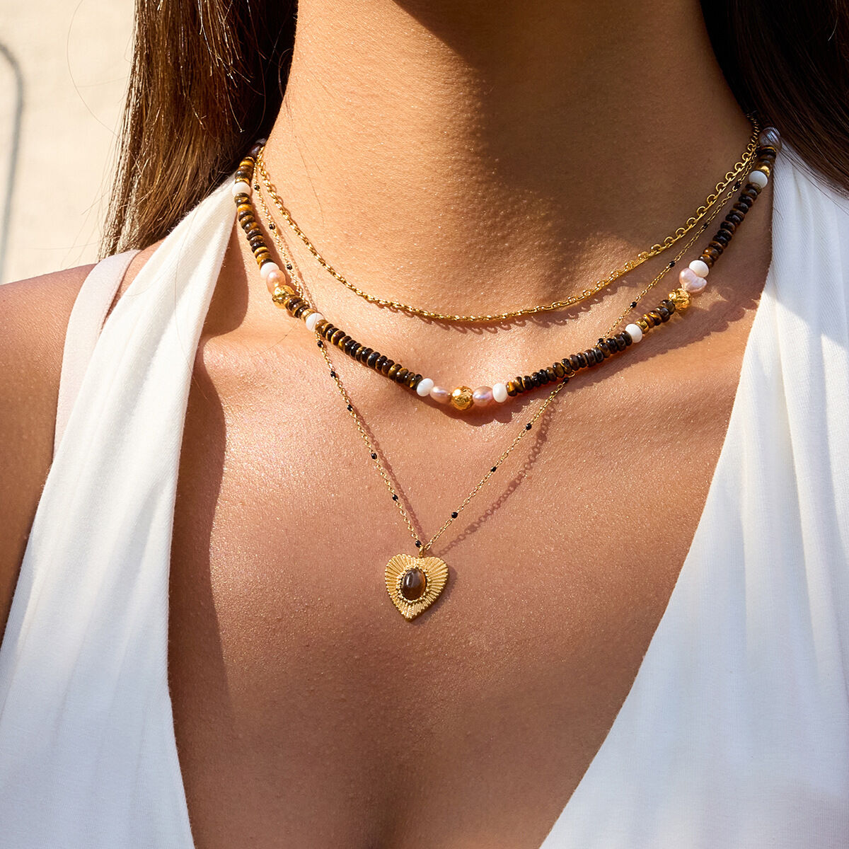 1 Piece Classic Heart Stainless Steel Waterproof Gold Color Natural Stone Women's Pendant Necklaces Picture3