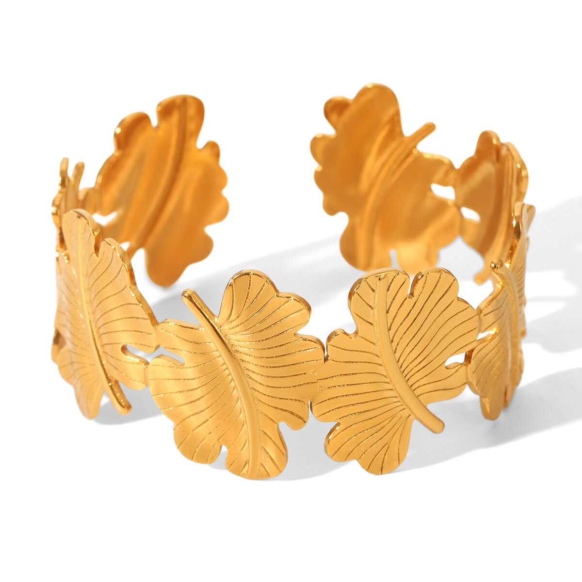 1 Piece Simple Series Daily Leaf Stainless Steel Waterproof  Gold Color  Women's Bangles 