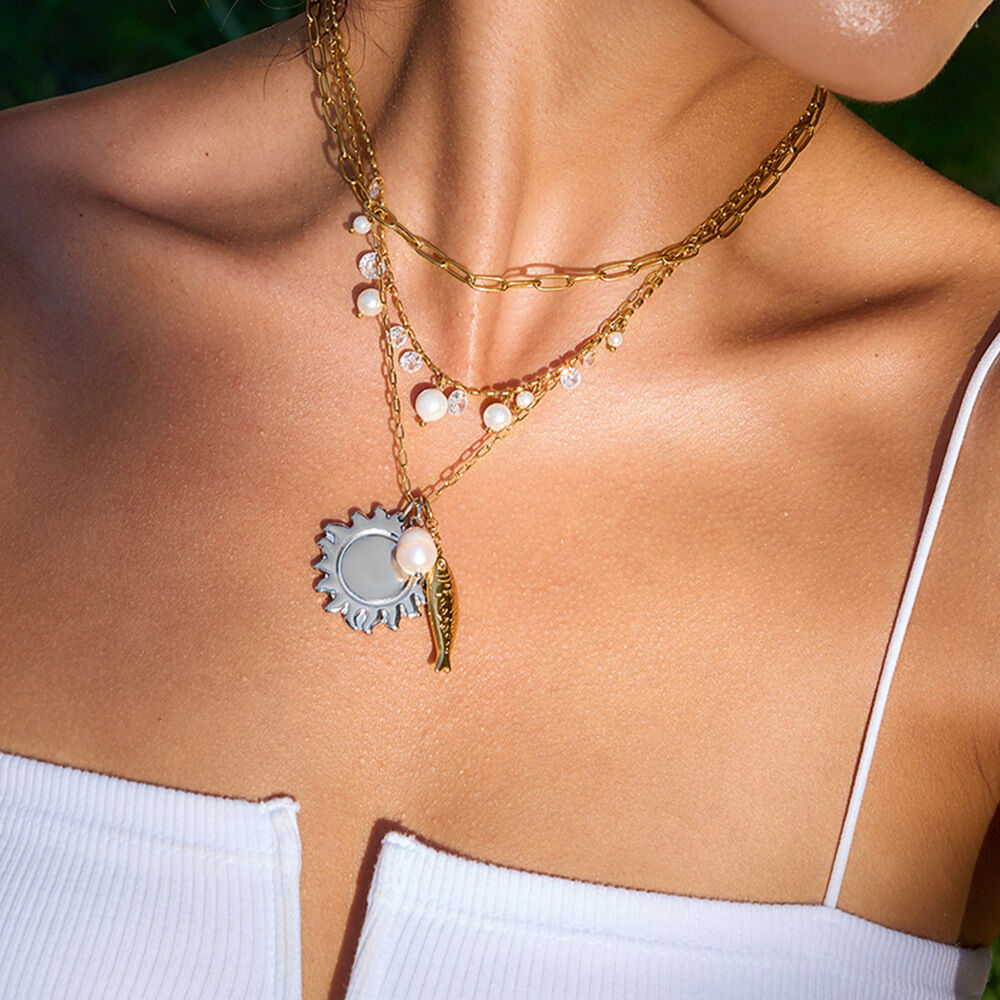 1 elegante Quasten-Halskette aus Edelstahl, wasserdicht, goldfarben, für Damen
