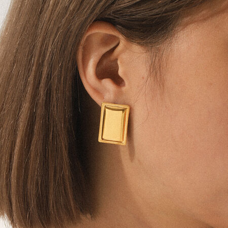 1 Pair Simple Series Daily Rectangle Stainless Steel Waterproof Gold Color Women's Stud Earrings