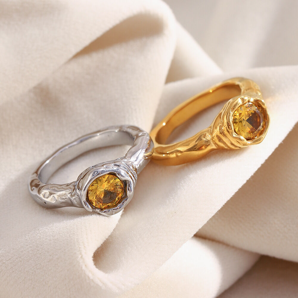 1 Piece Delicate Stainless Steel Waterproof Gold Color Women's Gemstone Rings