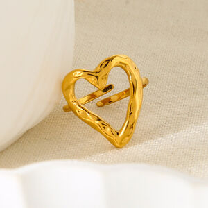 1 Piece Romantic Simple Heart Stainless Steel Waterproof Gold Color Womn's Statement Rings h5 Picture2