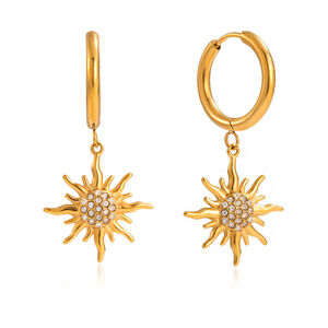 1 Pair Intricate Sun Stainless Steel Waterproof Gold Color Women's Drop Earrings h5